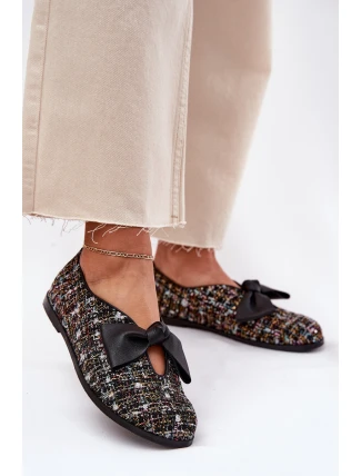 Skórzane Baleriny Z Kokardą Laura Messi 2921 Czarne
