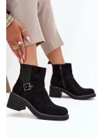 Botki Damskie Na Klocku Z Klamrą Czarne Nymera