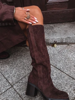 Kozaki Damskie Ocieplane Na Masywnym Słupku Czekoladowe Sanelle