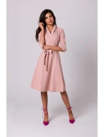 B255 Zavinovacie šaty so šálovým golierom - ružové