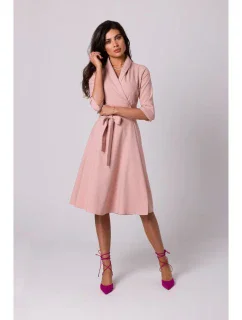 B255 Zavinovacie šaty so šálovým golierom - ružové