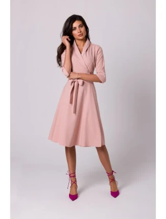 B255 Zavinovacie šaty so šálovým golierom - ružové
