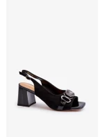 Dámske sandále na vysokom podpätku so zdobením, čierne D&A