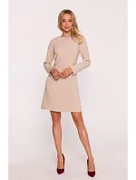 Dámské šaty s ozdobnými knoflíky v pase S419 béžové - Stylove Dámské šaty s ozdobnými knoflíky v pase S419 béžové - Stylove