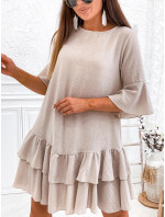 Dámske béžové bavlnené šaty s volánmi (8292)