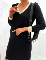 Čierne bavlnené šaty s ozdobným šnúrkovým lemom (770)