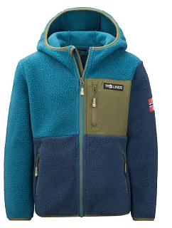 Detská fleecová bunda s kapucňou Trollkids Aurlandsfjord Blue/Green (466-104)