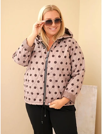 Dámska bunda Plus Size s kapucňou, bodkovaná, farba fango