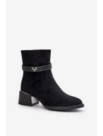 Ocieplane Botki Damskie Na Niskim Obcasie Z Ozdobnymi Paskami D&A MR880-027 Czarne