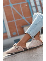 Klapki Damskie Z Futerkiem Typu Baranek Beżowe Lorivine