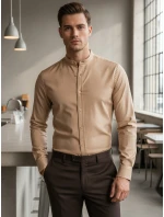 Pánska ležérna béžová košeľa SLIM FIT so stojacím golierom FashionStreet DX2601