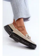 Dámske mokasíny na platforme z lesklej kože so zlatým zdobením S.Barski