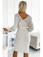 507-1 Svetrové šaty Azura s výstrihom a viazaním - BEACH 507-1 Svetrové šaty Azura s výstrihom a viazaním - BEACH