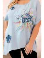 Dámske Plus veľkosť blúzka so záplatami Light Denim