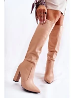 Klasyczne Kozaki Na Słupku Nude Mayra