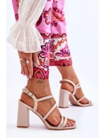 Skórzane Sandały Na Słupku Beżowe Florentina
