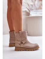 Skórzane Botki Damskie Na Płaskim Obcasie Lewski 3610 Beżowe