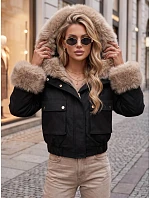 Krátka dámska bunda s odnímateľnou kožušinou, čierna, FashionStreet TY5835 Krátka dámska bunda s odnímateľnou kožušinou, čierna, FashionStreet TY5835