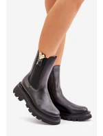 Skórzane Botki Sztyblety z Ozdobą CheBello 4537 Czarne