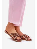 Klapki Damskie Płaskie Z Przeplatającymi Się Paskami Brązowe Acimine