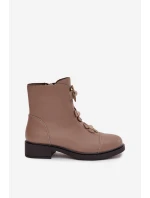 Skórzane Botki Damskie Z Ozdobnymi Kwiatkami Ocieplane Beżowe Belverine