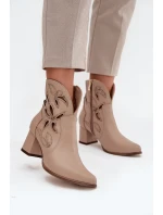 Skórzane Ażurowe Botki Damskie Na Słupku Zazoo 3647 Jasnobeżowe Skórzane Ażurowe Botki Damskie Na Słupku Zazoo 3647 Jasnobeżowe