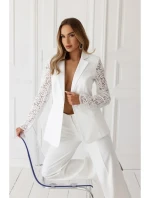 M865 Sako s čipkovanými panelmi a jedným gombíkom - ecru