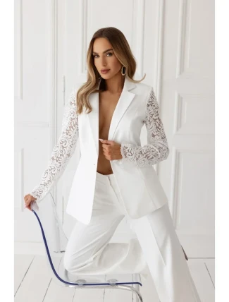 M865 Sako s čipkovanými panelmi a jedným gombíkom - ecru