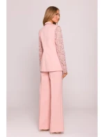 M865 Sako s čipkovanými panelmi a jedným gombíkom - púdrové M865 Sako s čipkovanými panelmi a jedným gombíkom - púdrové