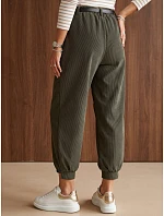 Dámske bavlnené manšestrové nohavice s opaskom, khaki, FashionStreet UY3172