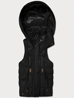 Čierna dámska páperová bunda bez rukávov s kapucňou Goodlookin (B8600-1)