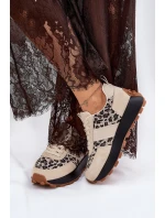 Zamszowe Sneakersy Damskie Na Platformie Panterka Vinceza 66793 Beżowe