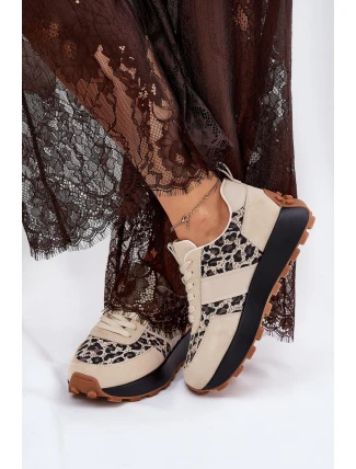 Zamszowe Sneakersy Damskie Na Platformie Panterka Vinceza 66793 Beżowe