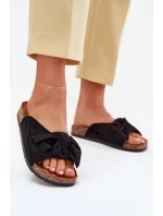 Klapki Damskie Na Korkowej Podeszwie Kokardką Czarne Seressa