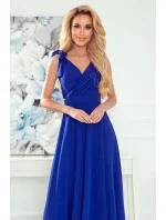 ELENA - Dlhé dámske šaty v nevädzovej farbe s výstrihom a zaväzovaním na ramenách 405-2 ELENA - Dlhé dámske šaty v nevädzovej farbe s výstrihom a zaväzovaním na ramenách 405-2