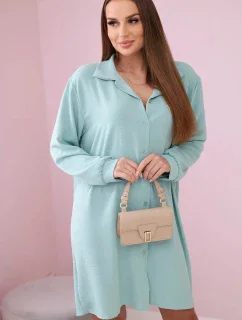 Dlhá košeľa s viskózou tmavej mentolovej farby