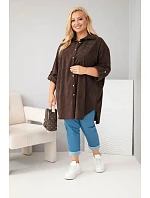 Dámska košeľa Plus Size z viskózového manšestru s odnímateľnými rukávmi, hnedá Dámska košeľa Plus Size z viskózového manšestru s odnímateľnými rukávmi, hnedá