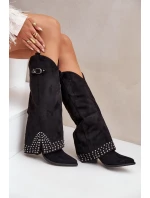 Kozaki Z Wywiniętą Cholewką Na Słupku Czarne Iveliri