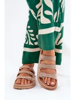 Klapki Damskie Z Paskami I Klamrami Beżowe Uliri