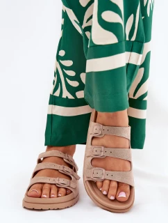 Klapki Damskie Z Paskami I Klamrami Beżowe Uliri