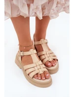 Eko Skórzane Sandały Damskie Na Platformie Beżowe Nendales