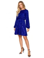 Šaty áčkového strihu s biskupskými rukávmi M715 kráľovsky modré - MOE Šaty áčkového strihu s biskupskými rukávmi M715 kráľovsky modré - MOE