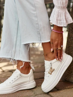 Trampki Buty Sportowe Damskie Na Platformie Z Ozdobą Białe Vinceza 13613