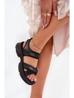 Damskie Sandały Z Cekinami Na Rzepy Czarne Gonev