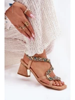 Sandały Damskie Na Słupku Z Kryształkami Artiker 56C1377 Beżowe