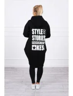 Zateplená mikina s dlhým chrbtom a kapucňou čierna