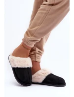 Damskie Papcie Klapki z Futerkiem Czarne Pinky