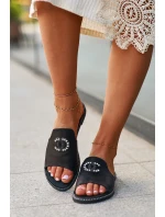 Eleganckie Klapki Damskie Błyszczące Z Ozdobą S.Barski KV27-050 Czarne