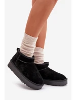 Skórzane Zamszowe Śniegowce Na Platformie Czarne Nereviana