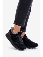 Zamszowe Sneakersy Damskie Z Futerkiem I Błyszczącym Elementem Big Star OO274580 Hi-Poly System Czarne